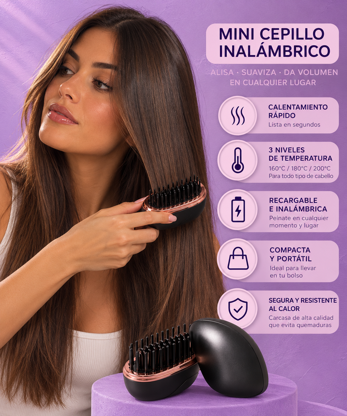 Mini cepillo de pelo inalámbrico